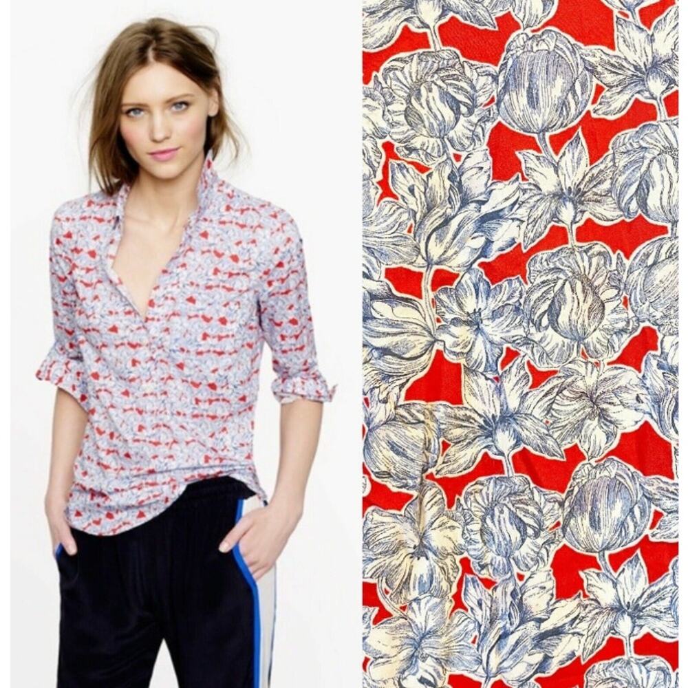 J Crew x Liberty Art Fabric Size 0 Matilda Tulip Floral Print Popover Blouse - Picture 16 of 16